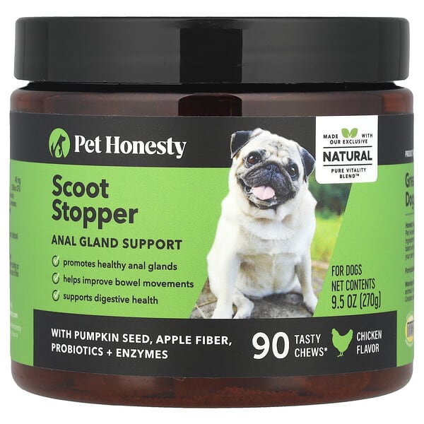Pet Honesty, Scoot Stopper, For Dogs, Chicken, 90 Tasty Chews, 9.5 oz (270 g)