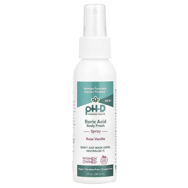 pH-D Feminine Health, Boric хүчил, Body Fresh Spray, Rose Vanilla, 3 fl oz (88.72 ml)