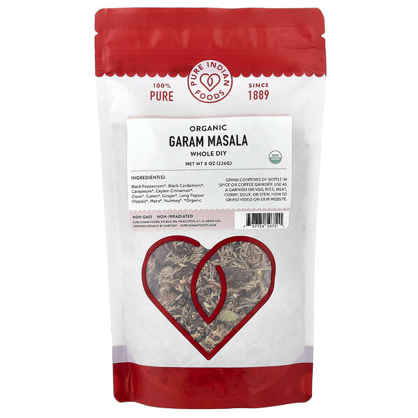 Pure Indian Foods, органик Garam Masala, Whole DIY, 8 oz (226 g) (Discontinued Item)