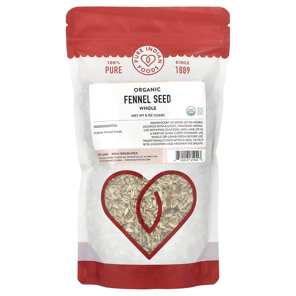 Pure Indian Foods, Organic Fennel Seed, бүтэн, 8 oz (226 g)