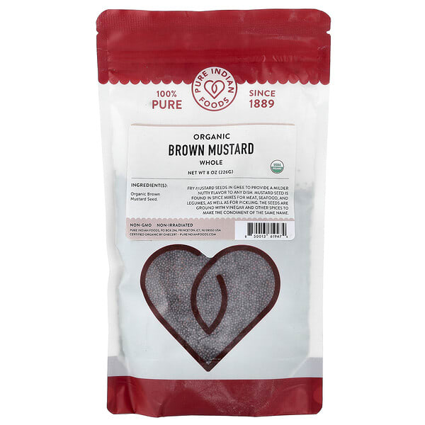 Pure Indian Foods, Organic Brown Mustard, бүтэн, 8 oz (226 g)