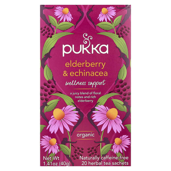 Pukka Herbs, органик Herbal Tea, Бузны жимс & Эхинацей, Caffeine Free, 20 Sachets, 1.41 oz (40 g)