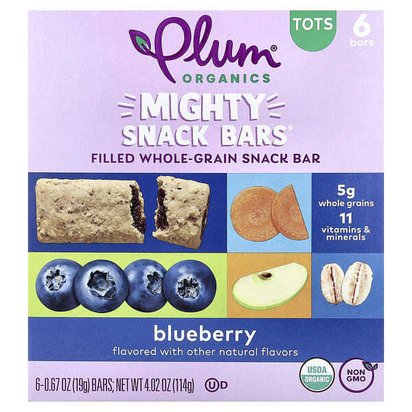 Plum Organics, Mighty Snack Bars®, Tots, нэрс, 6 Bars, 0.67 oz (19 g) Each