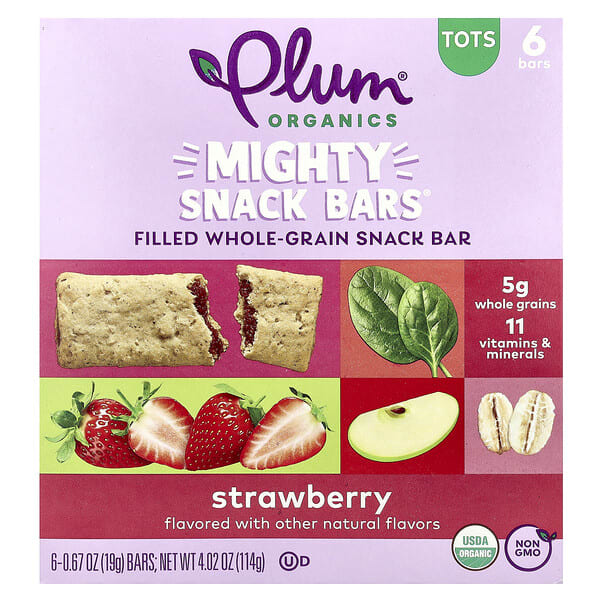 Plum Organics, Mighty Snack Bars®, Tots, Strawberry, 6 Bars, 0.67 oz (19 g) Each