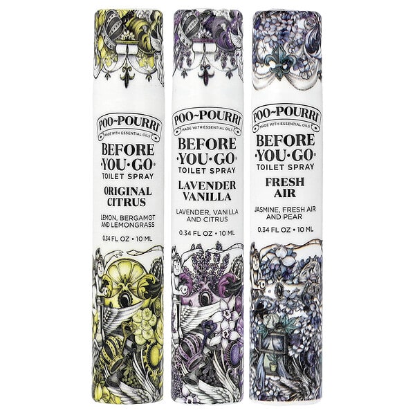 Poo-Pourri, On-The-Go, Before-You-Go® Toilet Sprays, Value Set, 3 Sprays, 0.34 fl oz (10 ml) Each