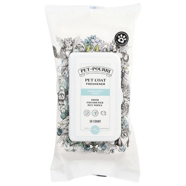 Poo-Pourri, Pet-Pourri™, Pet Coat Freshener Wipes, Pawsitively Fresh, 50 ширхэг