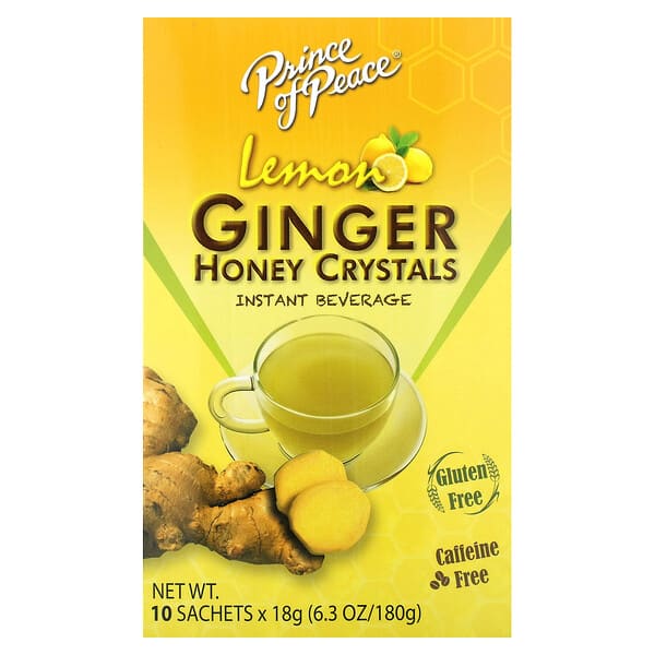 Prince of Peace, Ginger Honey Crystals, Lemon, Caffeine Free, 10 Sachets, 18 g Each