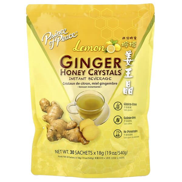 Prince of Peace, Ginger Honey Crystals, Lemon, Caffeine Free, 30 Sachets, 18 g Each
