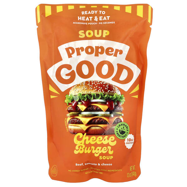 Proper Good, Ready to Heat & Eat, Cheeseburger Soup, Beef, Tomato & Cheese, 12 oz (340 g)