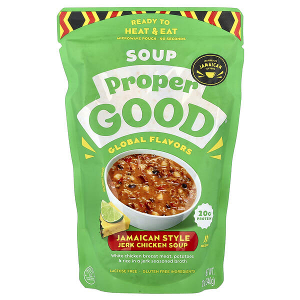 Proper Good, Ready to Heat & Eat, Jamaican Style Jerk Chicken Soup, Medium, 12 oz (340 g) (Discontinued Item)