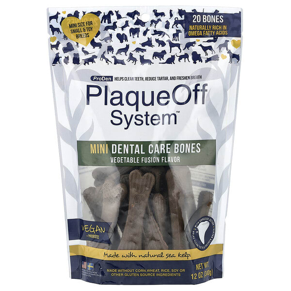 ProDen, PlaqueOff System™, Mini Dental Care Bones, For Small & Toy Breed Dogs, Vegetable Fusion, 20 Bones, 12 oz (340 g)