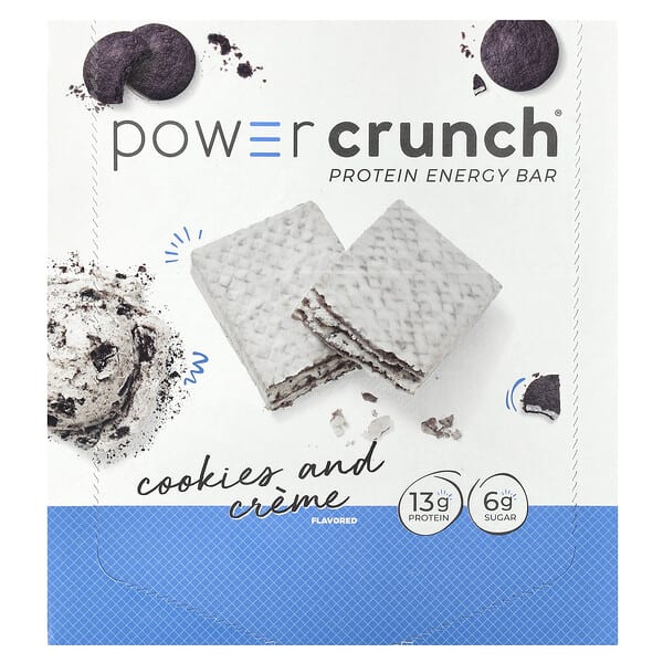 BNRG, Power Crunch®, Protein Energy Bar, Cookies and Crème, 12 Bars, 1.4 oz (40 g) тус бүр