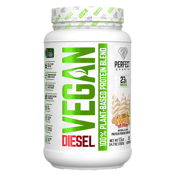 PERFECT Sports, Vegan Diesel, 100% ургамлын гаралтай Уураг холимог, Vanilla Ice Cream, 1.5 lb (700 g)