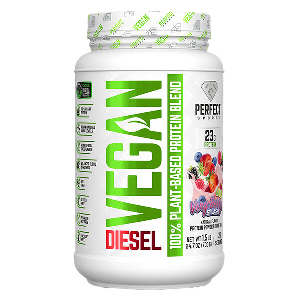PERFECT Sports, Diesel, Vegan, 100% ургамлын гаралтай Уураг холимог, Very Berry Splash, 1.5 lb (700 g)