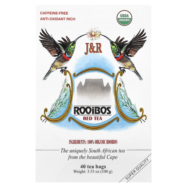 J&R Port Trading, Rooibos Red Tea, Caffeine-Free, 40 Tea Bags, 3.53 oz (100 g)