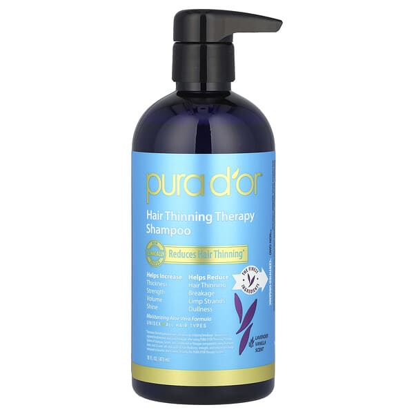 Pura D'or, Hair Thinning Therapy Shampoo, All Hair Types, Lavender Vanilla, 16 fl oz (473 ml)