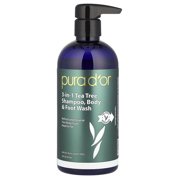 Pura D'or, 3-in-1 Tea Tree Shampoo, Body & Foot Wash, All Hair Types, 16 fl oz (473 ml)