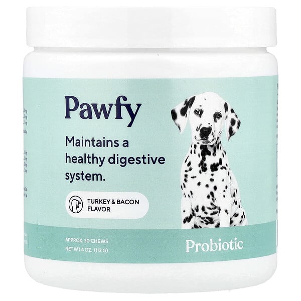 Pawfy, Пробиотик, For Dogs, 6 Months+, Turkey & Bacon, 30 Chews, 4 oz (113 g)