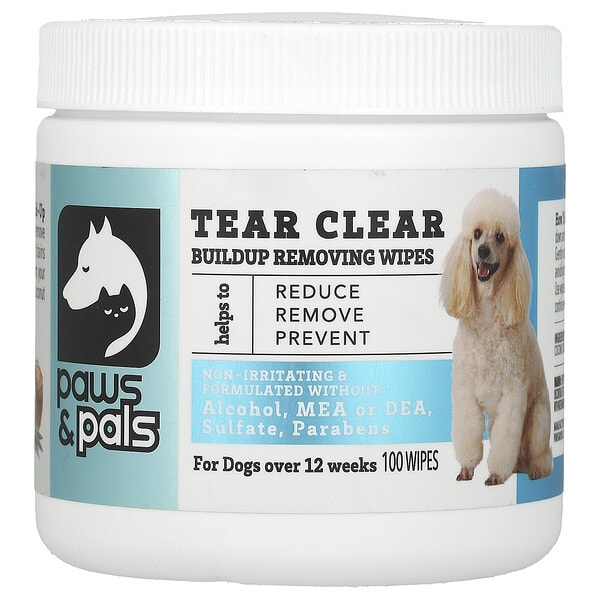 Paws & Pals, Tear Clear, Buildup Removing Wipes, For Dogs, 100 Wipes (Discontinued Item)