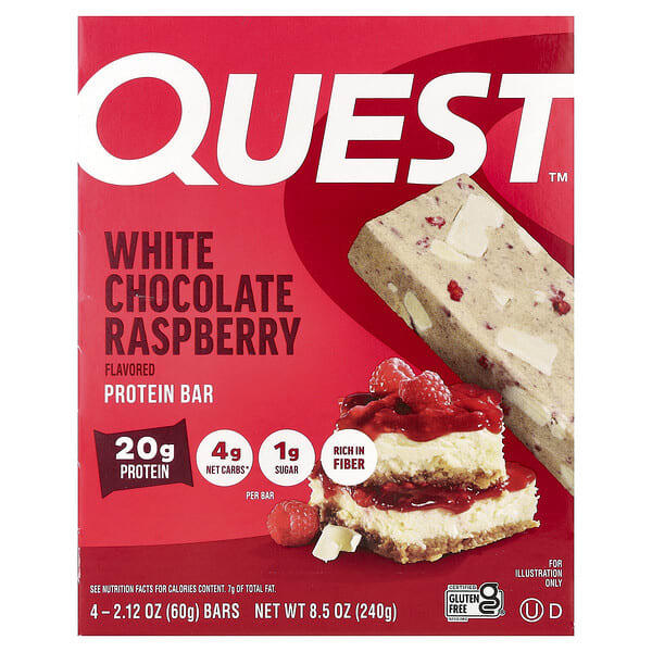 Quest Nutrition, Protein Bar, White Chocolate Raspberry, 4 Bars, 2.12 oz (60 g) Each