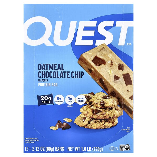 Quest Nutrition, Protein Bar, Oatmeal Chocolate Chip, 12 Bars, 2.12 oz (60 g) Each