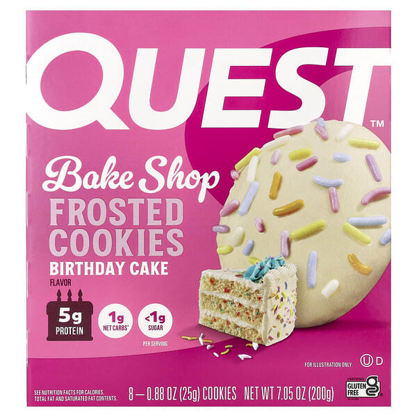 Quest Nutrition, Bake Shop Frosted Cookies, Birthday Cake, 8 Cookies, 0.88 oz (25 g) Each