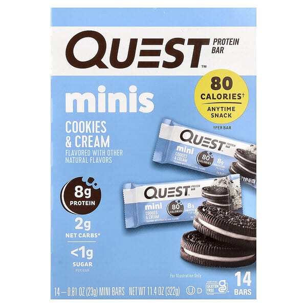 Quest Nutrition, Minis Protein Bar, Cookies & Cream, 14 Bars, 0.81 oz (23 g) Each