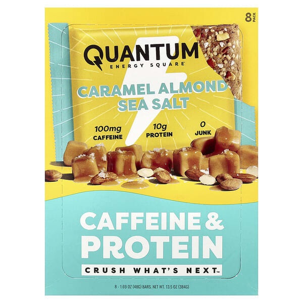 Quantum Energy Square, Caffeine & Protein Bar, Caramel Almond Sea Salt, 8 Bars, 1.69 oz (48 g) Each