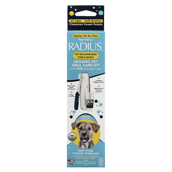 RADIUS, Organic Canine Oral Care Kit, Starter Kit for Pets, All Ages, Cinnamon Sweet Potato, 3 Piece Kit