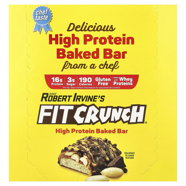 FITCRUNCH, High Protein Baked Bar, Chocolate Peanut Butter, 9 Bars, 1.62 oz (46 g) Each