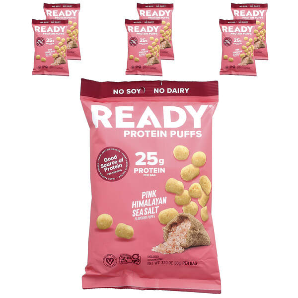 Ready, Protein Puffs, Pink Himalayan Sea Salt, 6 Bags, 3.1 oz (88 g) Each