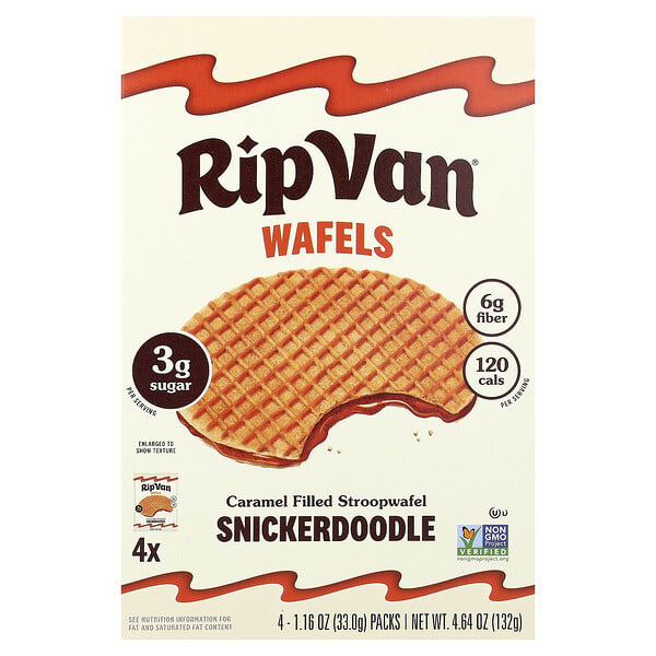 Rip Van Wafels, Caramel Filled Stroopwafel, Snickerdoodle, 4 Packs, 1.16 oz (33 g) Each