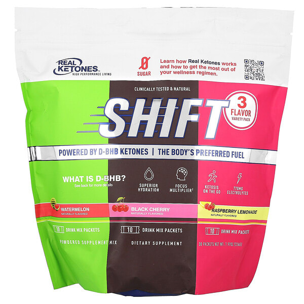 Real Ketones, Shift, Variety Pack, Watermelon, Black Cherry, бөөрөлзгөнө Lemonade, 30 Packets