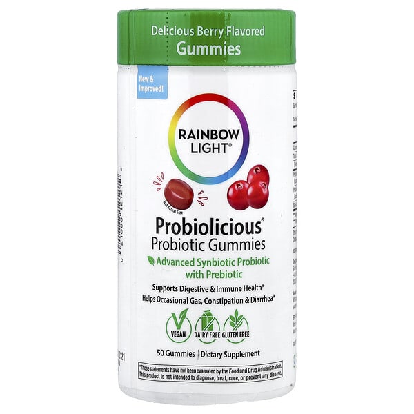 Rainbow Light, Probiolicious Probiotic Gummies, Delicious жимс, 50 чихэр