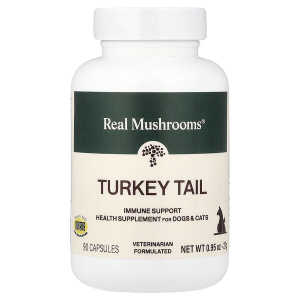 Real Mushrooms, Turkey Tail, For Dogs ба Cats, 90 капсул, 0.95 oz (27 g)