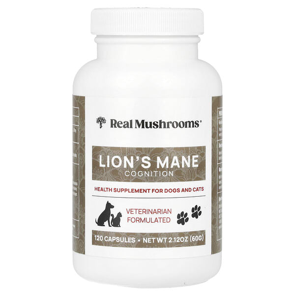 Real Mushrooms, Lion's Mane, For Dogs ба Cats, 120 капсул