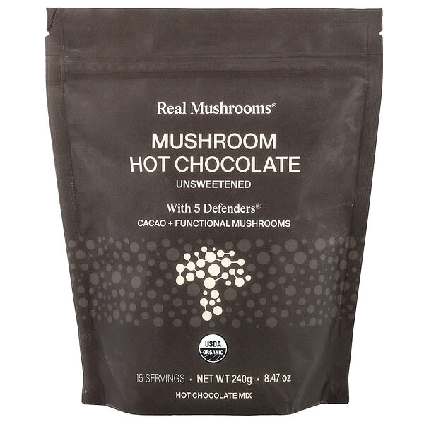 Real Mushrooms, Mushroom Hot Chocolate with 5 Defenders®, Unsweetened, 8.47 oz (240 g)