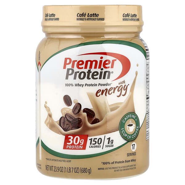 Premier Protein, 100% Whey Protein Powder with Energy, Cafe Latte, 1 lb 7 oz (680 g)