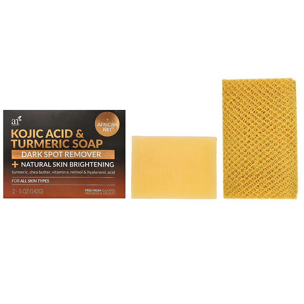 artnaturals, Kojic Acid & Turmeric Bar Soap + African Net, For All Skin Types, 2 Bars, 5 oz (142 g) Each