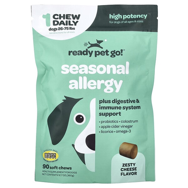 Ready Pet Go, Seasonal Allergy, For Dogs, All Ages, Zesty Cheese, 90 Soft Chews, 12.7 oz (360 g)