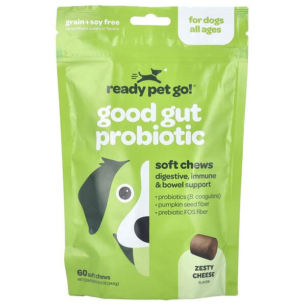 Ready Pet Go, Good Gut Probiotic, For Dogs, All Ages, Zesty Cheese, 60 Soft Chews, 8.5 oz (240 g) (Discontinued Item)