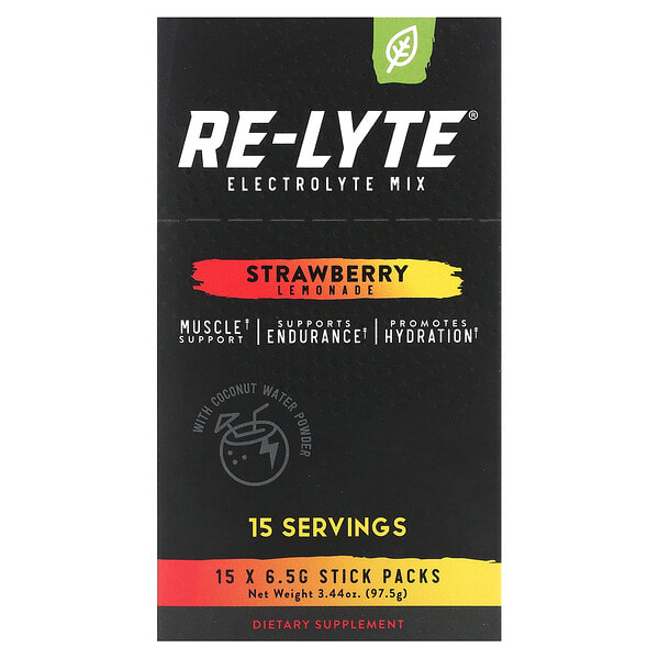 Redmond, Re-Lyte, Electrolyte Mix, Strawberry Lemonade, 15 савтай нунтаг, 0.23 oz (6.5 g) Each