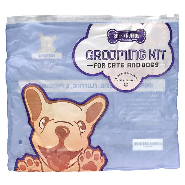 Ruff 'N Ruffus, Grooming Kit for Cats and Dogs, Cleaning Pet Slicker Brush & Nail Clippers, Purple, 1 Brush, 1 Nail Clipper