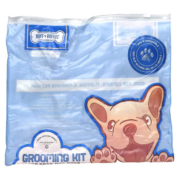 Ruff 'N Ruffus, Grooming Kit for Cats And Dogs, Blue, 1 Silicone Gel Filled Handle