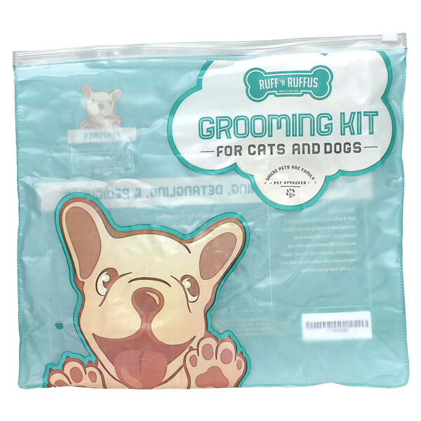 Ruff 'N Ruffus, Grooming Kit for Cats and Dogs, Deshedding Brush & Nail Clipper, Aqua, 1 Deshedding Brush, 1 Nail Clipper