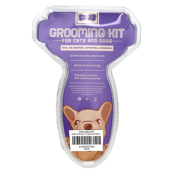 Ruff 'N Ruffus, Grooming Kit for Cats and Dogs, Gel Rake & Nail Clipper, Purple, 1 Gel Rake 1 Nail Clipper (Discontinued Item)