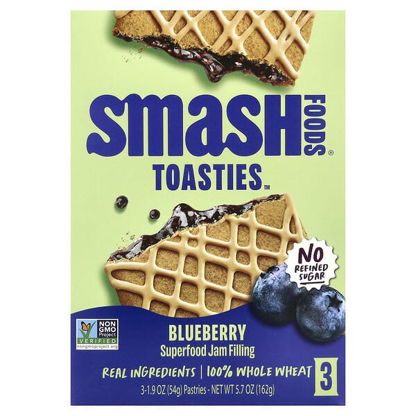Smash Foods, Toasties™, нэрс, 3 Pastries, 1.9 oz (54 g) Each