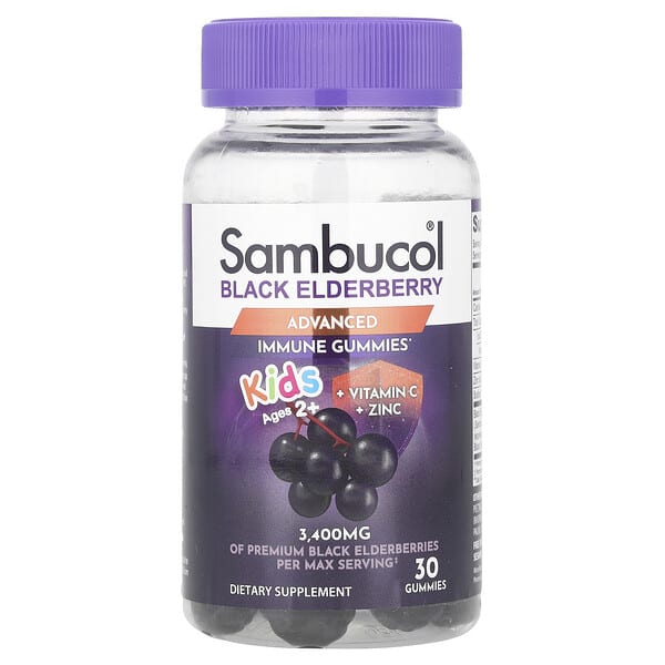 Sambucol, Kids Black Elderberry Gummies + Vitamin C  + Zinc, Ages 2+, 30 чихэр