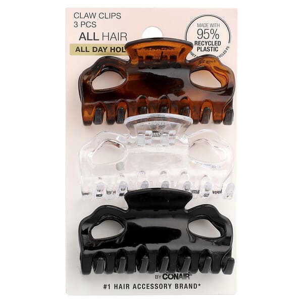 Scunci, Claw Clips, Assorted Colors, 3 Pieces (Discontinued Item)