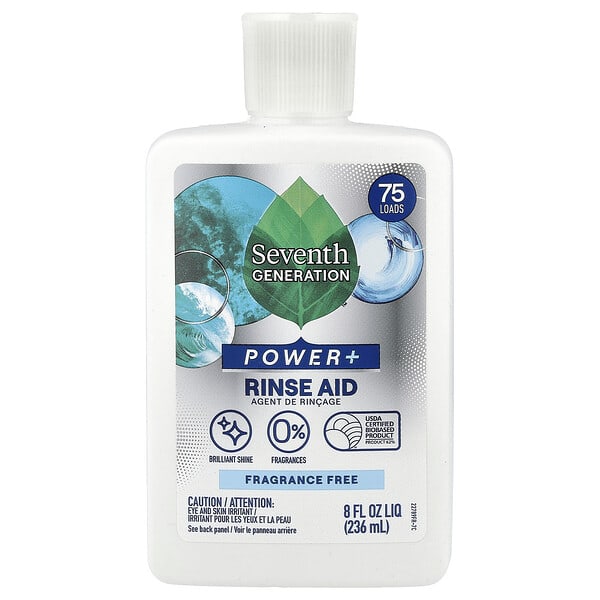 Seventh Generation, Power+, Rinse Aid, Fragrance Free, 75 Loads, 8 fl oz (236 ml)